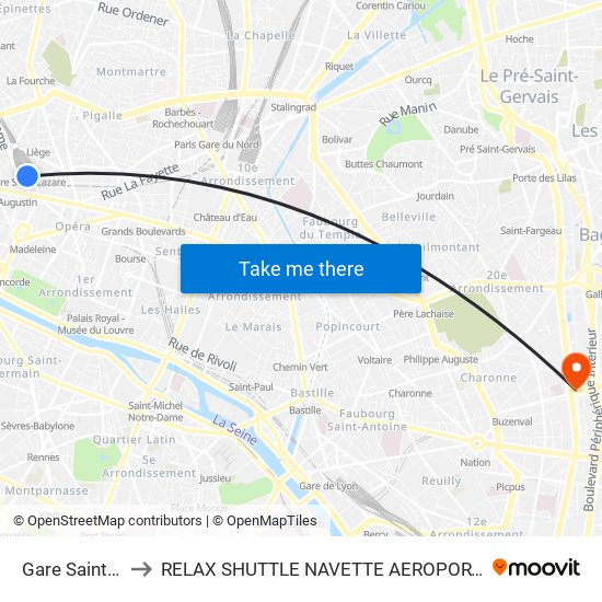 Gare Saint-Lazare to RELAX SHUTTLE NAVETTE AEROPORT TAXI TRANSFERT map