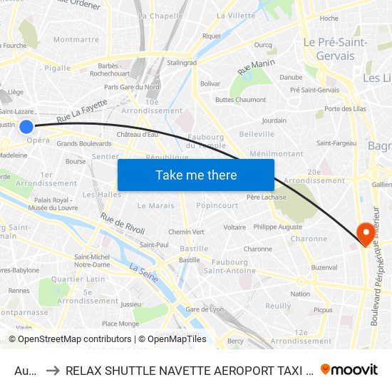 Auber to RELAX SHUTTLE NAVETTE AEROPORT TAXI TRANSFERT map