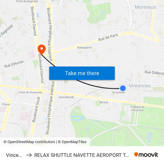 Vincennes to RELAX SHUTTLE NAVETTE AEROPORT TAXI TRANSFERT map