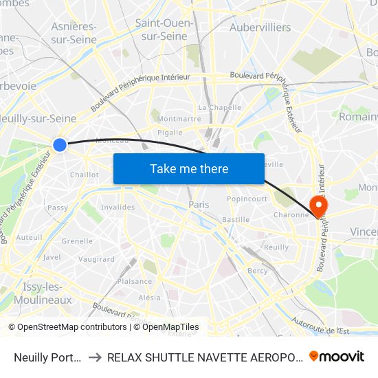 Neuilly Porte Maillot to RELAX SHUTTLE NAVETTE AEROPORT TAXI TRANSFERT map