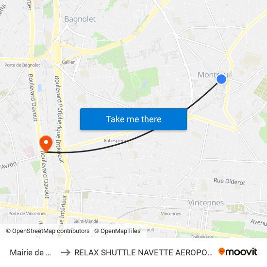 Mairie de Montreuil to RELAX SHUTTLE NAVETTE AEROPORT TAXI TRANSFERT map