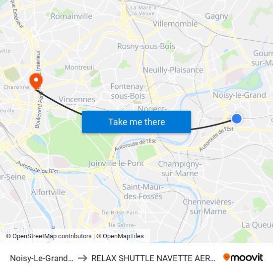 Noisy-Le-Grand - Mont D'Est to RELAX SHUTTLE NAVETTE AEROPORT TAXI TRANSFERT map