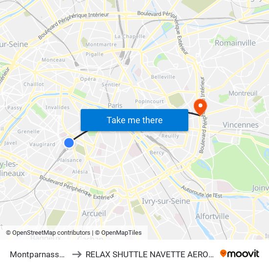 Montparnasse-Bienvenue to RELAX SHUTTLE NAVETTE AEROPORT TAXI TRANSFERT map