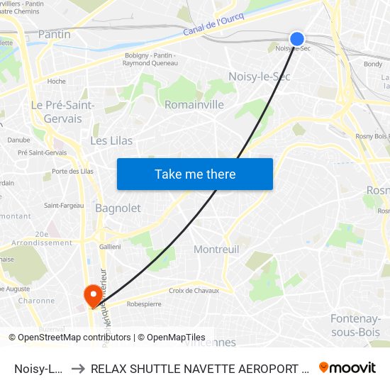Noisy-Le-Sec to RELAX SHUTTLE NAVETTE AEROPORT TAXI TRANSFERT map
