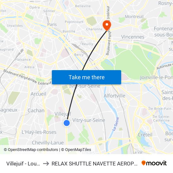 Villejuif - Louis Aragon to RELAX SHUTTLE NAVETTE AEROPORT TAXI TRANSFERT map