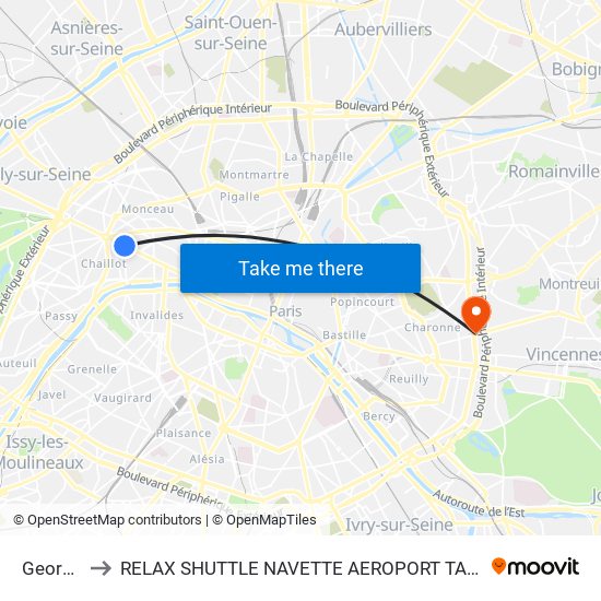 George V to RELAX SHUTTLE NAVETTE AEROPORT TAXI TRANSFERT map