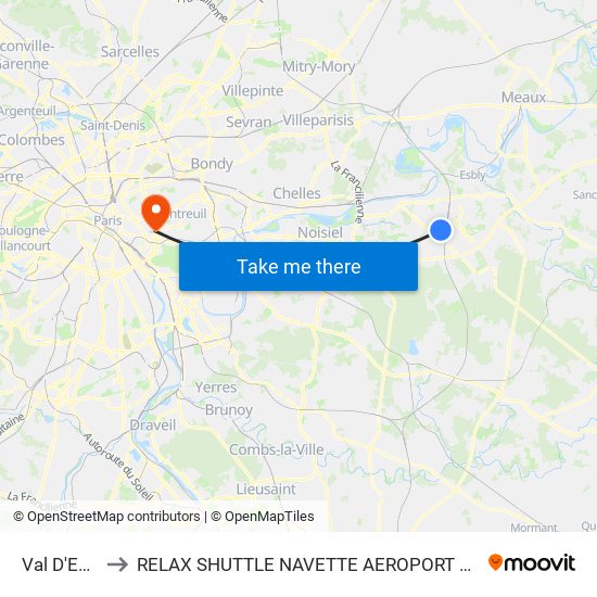 Val D'Europe to RELAX SHUTTLE NAVETTE AEROPORT TAXI TRANSFERT map