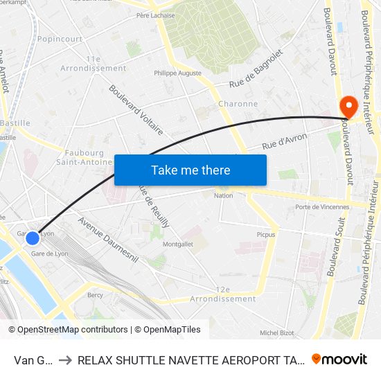 Gare de Lyon - Van Gogh to RELAX SHUTTLE NAVETTE AEROPORT TAXI TRANSFERT map