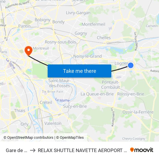 Gare de Torcy to RELAX SHUTTLE NAVETTE AEROPORT TAXI TRANSFERT map
