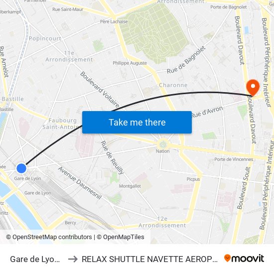 Gare de Lyon - Diderot to RELAX SHUTTLE NAVETTE AEROPORT TAXI TRANSFERT map