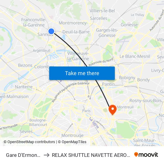 Gare D'Ermont-Eaubonne to RELAX SHUTTLE NAVETTE AEROPORT TAXI TRANSFERT map