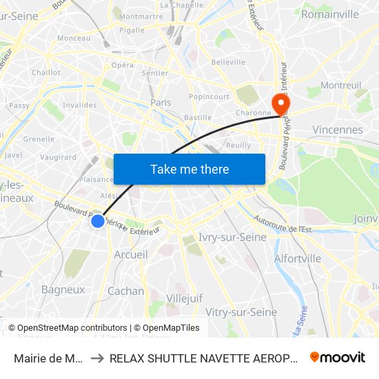 Mairie de Montrouge to RELAX SHUTTLE NAVETTE AEROPORT TAXI TRANSFERT map