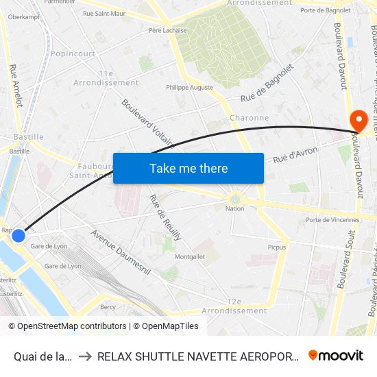 Quai de la Rapée to RELAX SHUTTLE NAVETTE AEROPORT TAXI TRANSFERT map