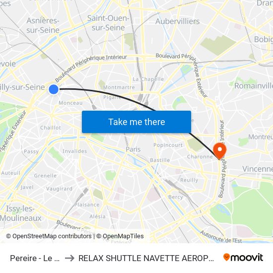 Pereire - Le Chatelier to RELAX SHUTTLE NAVETTE AEROPORT TAXI TRANSFERT map