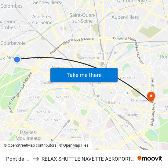 Pont de Neuilly to RELAX SHUTTLE NAVETTE AEROPORT TAXI TRANSFERT map
