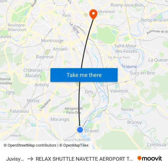 Juvisy RER to RELAX SHUTTLE NAVETTE AEROPORT TAXI TRANSFERT map