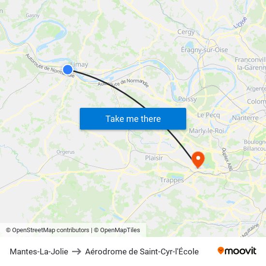 Mantes-La-Jolie to Aérodrome de Saint-Cyr-l'École map