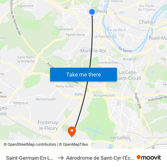 Saint-Germain-En-Laye to Aérodrome de Saint-Cyr-l'École map
