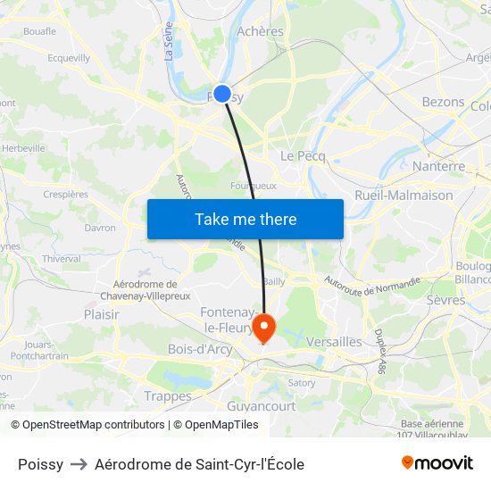Poissy to Aérodrome de Saint-Cyr-l'École map