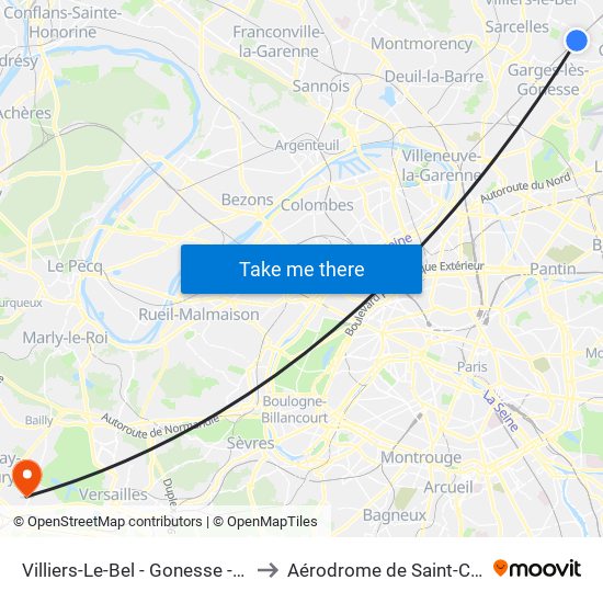 Villiers-Le-Bel - Gonesse - Arnouville to Aérodrome de Saint-Cyr-l'École map