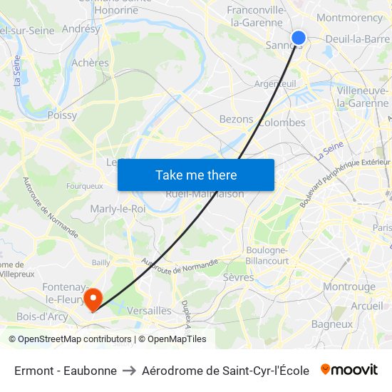 Ermont - Eaubonne to Aérodrome de Saint-Cyr-l'École map