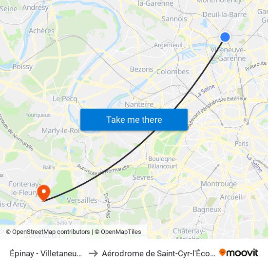 Épinay - Villetaneuse to Aérodrome de Saint-Cyr-l'École map