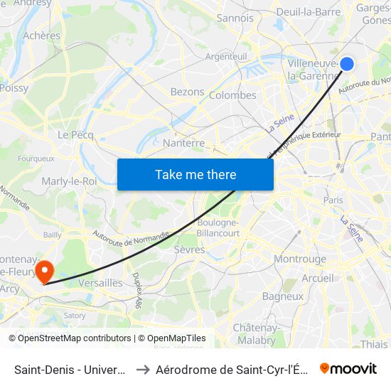 Saint-Denis - Université to Aérodrome de Saint-Cyr-l'École map