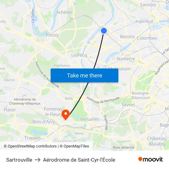 Sartrouville to Aérodrome de Saint-Cyr-l'École map