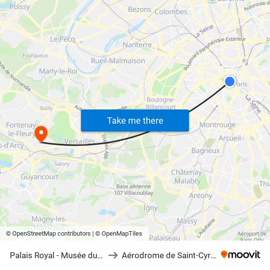 Palais Royal - Musée du Louvre to Aérodrome de Saint-Cyr-l'École map