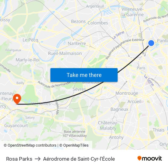 Rosa Parks to Aérodrome de Saint-Cyr-l'École map