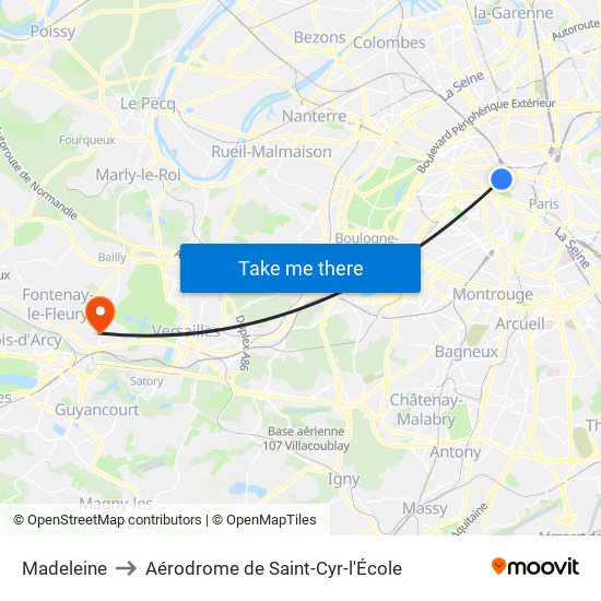 Madeleine to Aérodrome de Saint-Cyr-l'École map