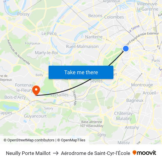 Neuilly Porte Maillot to Aérodrome de Saint-Cyr-l'École map