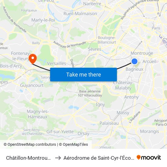 Châtillon-Montrouge to Aérodrome de Saint-Cyr-l'École map