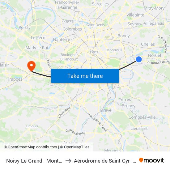 Noisy-Le-Grand - Mont D'Est to Aérodrome de Saint-Cyr-l'École map