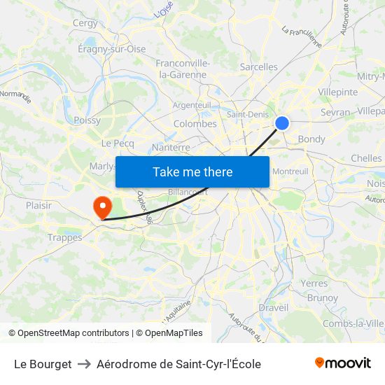 Le Bourget to Aérodrome de Saint-Cyr-l'École map