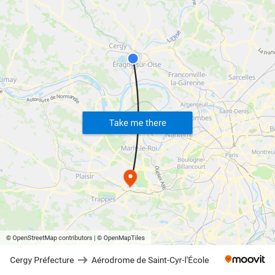 Cergy Préfecture to Aérodrome de Saint-Cyr-l'École map