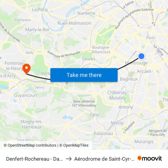 Denfert-Rochereau - Daguerre to Aérodrome de Saint-Cyr-l'École map