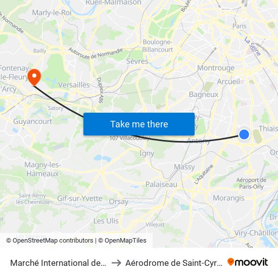 Marché International de Rungis to Aérodrome de Saint-Cyr-l'École map