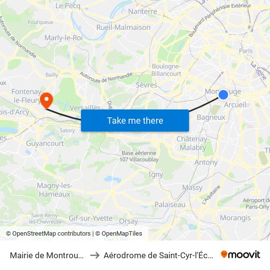 Mairie de Montrouge to Aérodrome de Saint-Cyr-l'École map