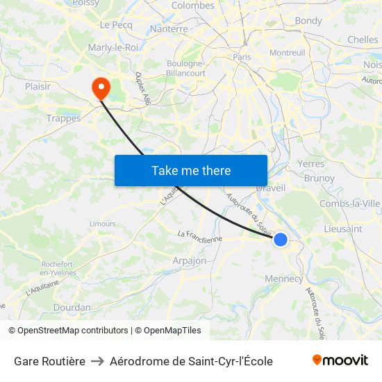 Gare Routière to Aérodrome de Saint-Cyr-l'École map