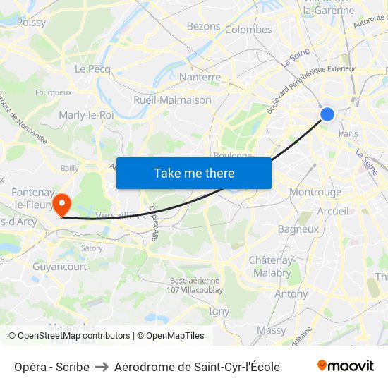 Opéra - Scribe to Aérodrome de Saint-Cyr-l'École map