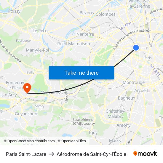 Paris Saint-Lazare to Aérodrome de Saint-Cyr-l'École map