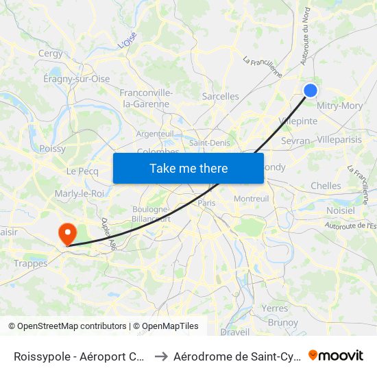 Roissypole - Aéroport Cdg1 (G1) to Aérodrome de Saint-Cyr-l'École map