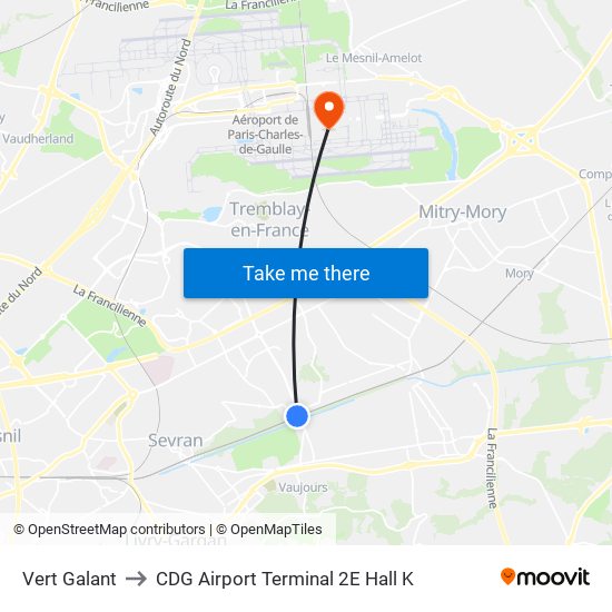 Vert Galant to CDG Airport Terminal 2E Hall K map