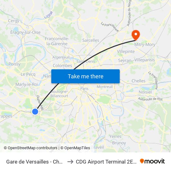 Gare de Versailles - Chantiers to CDG Airport Terminal 2E Hall K map