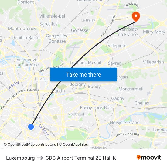 Luxembourg to CDG Airport Terminal 2E Hall K map