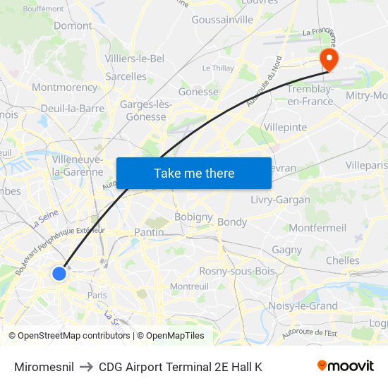 Miromesnil to CDG Airport Terminal 2E Hall K map