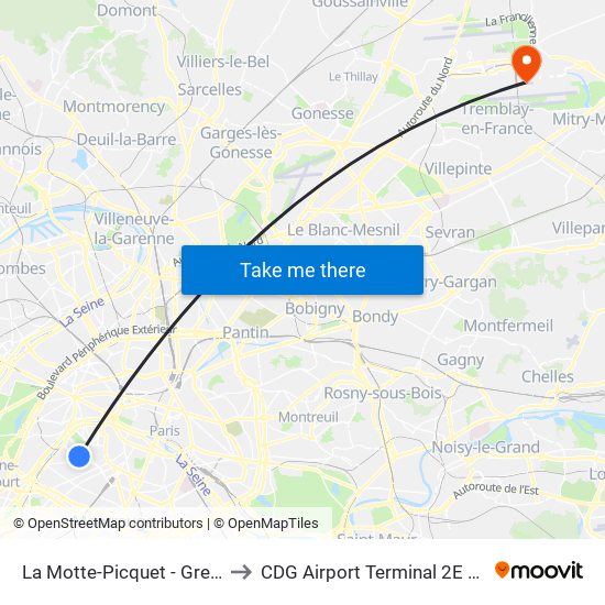 La Motte-Picquet - Grenelle to CDG Airport Terminal 2E Hall K map