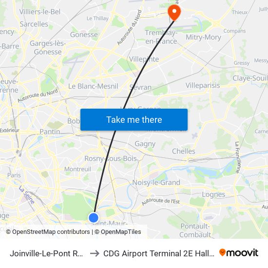 Joinville-Le-Pont RER to CDG Airport Terminal 2E Hall K map