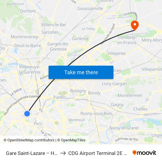 Gare Saint-Lazare – Havre to CDG Airport Terminal 2E Hall K map